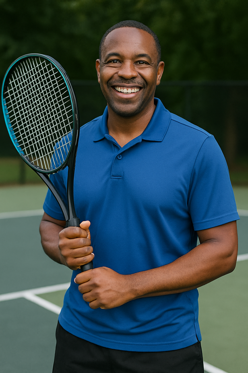 Tennis coach on court reviewing player progress